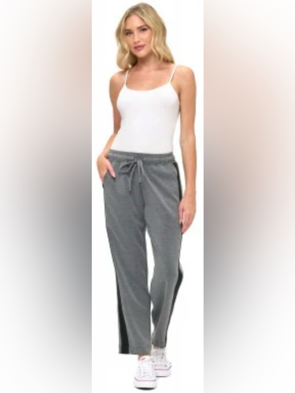 Ariella Scuba Straight Leg Pants Gray Black Side Stripe Size L